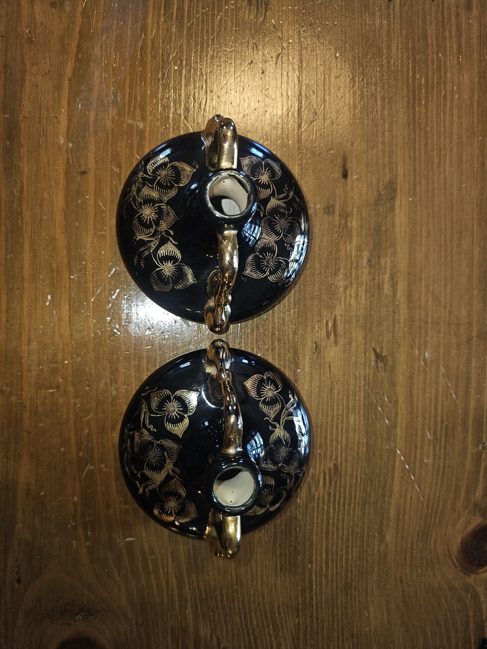 Pair Of Vintage Swetye Pottery Black and Gold Floral Ceramic Vases - Picture 6 of 8